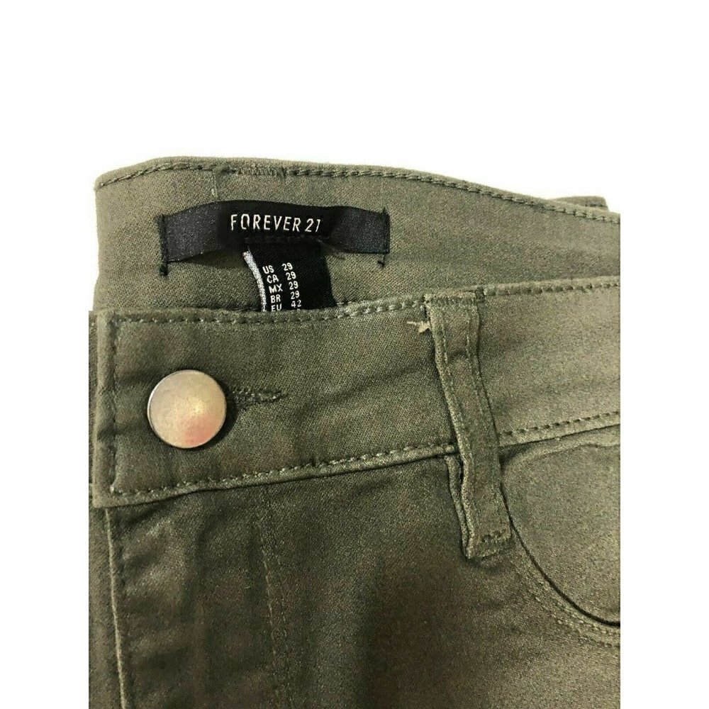 Forever 21 Women's Coated Skinny Army Green High W